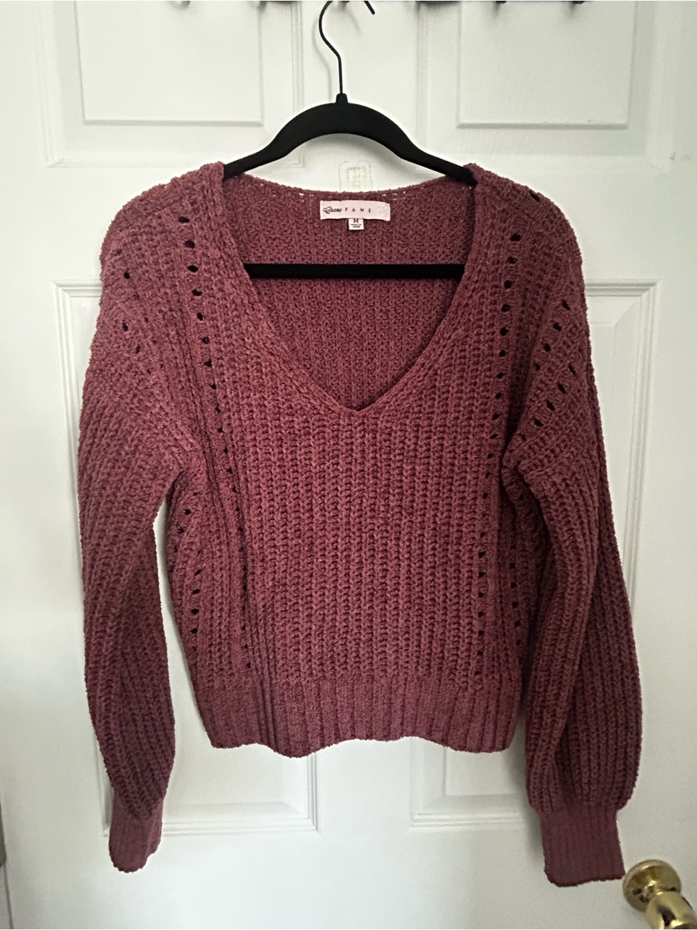 Almost Famous Mauve Open-Knit V-Neck Sweater